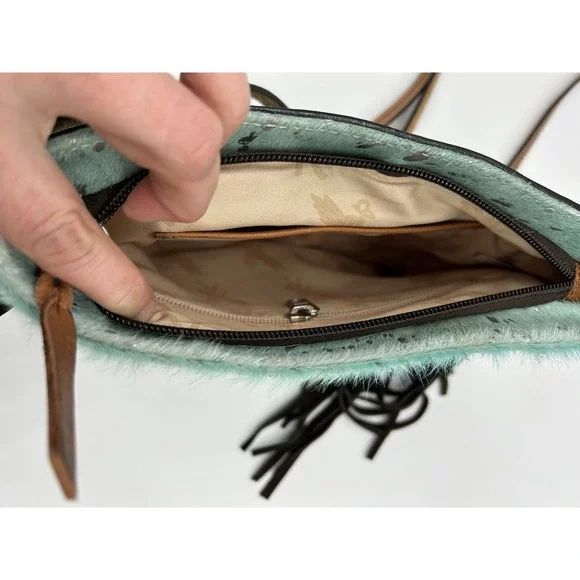 Angel Ranch Acid Wash Crossbody Bag Western Fringe Leather - Picture 7 of 11